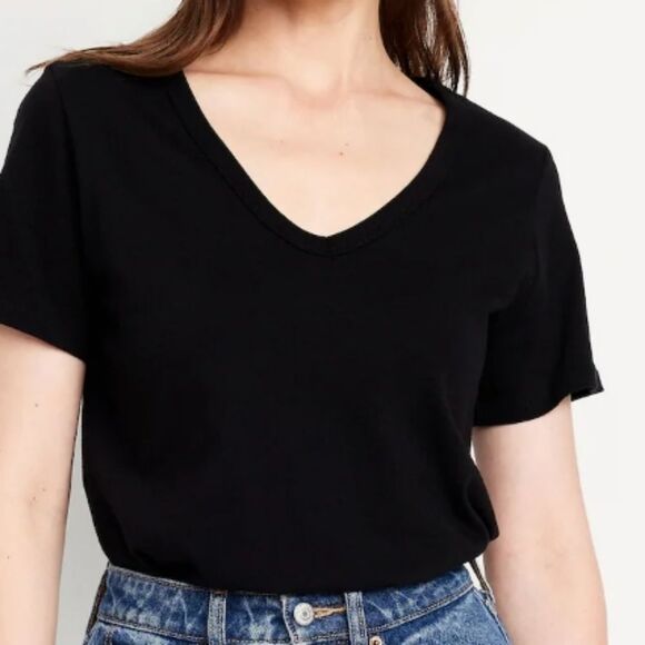 OLD NAVY EveryWear V Neck Slub-Knit T-Shirt Color BLACK JACK Nwt 2x Plus Size - Picture 5 of 12